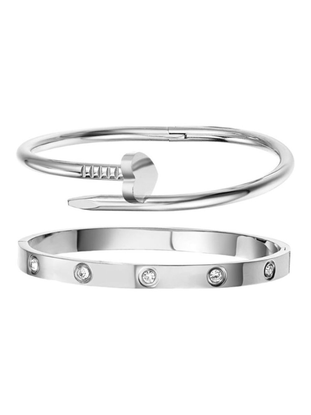 18K Gold Plated Love Nail & Clover Bracelet Set